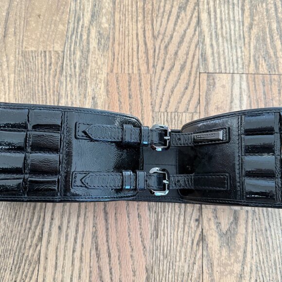 AUTHENTIC UNIQUE BURBERRY BLACK LEATHER WIDE FASHION BELT 36 90 - Picture 7 of 9